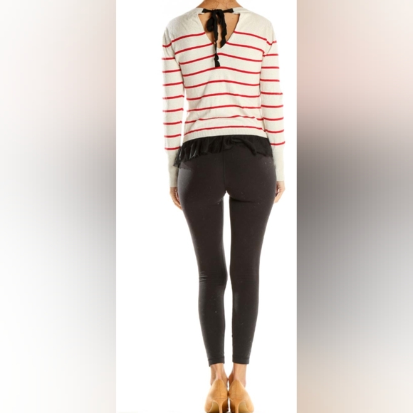 Princess Vera Wang Striped Scoop Neck Sweater sequin Tulle Trim Junior‘s Large - Picture 3 of 12